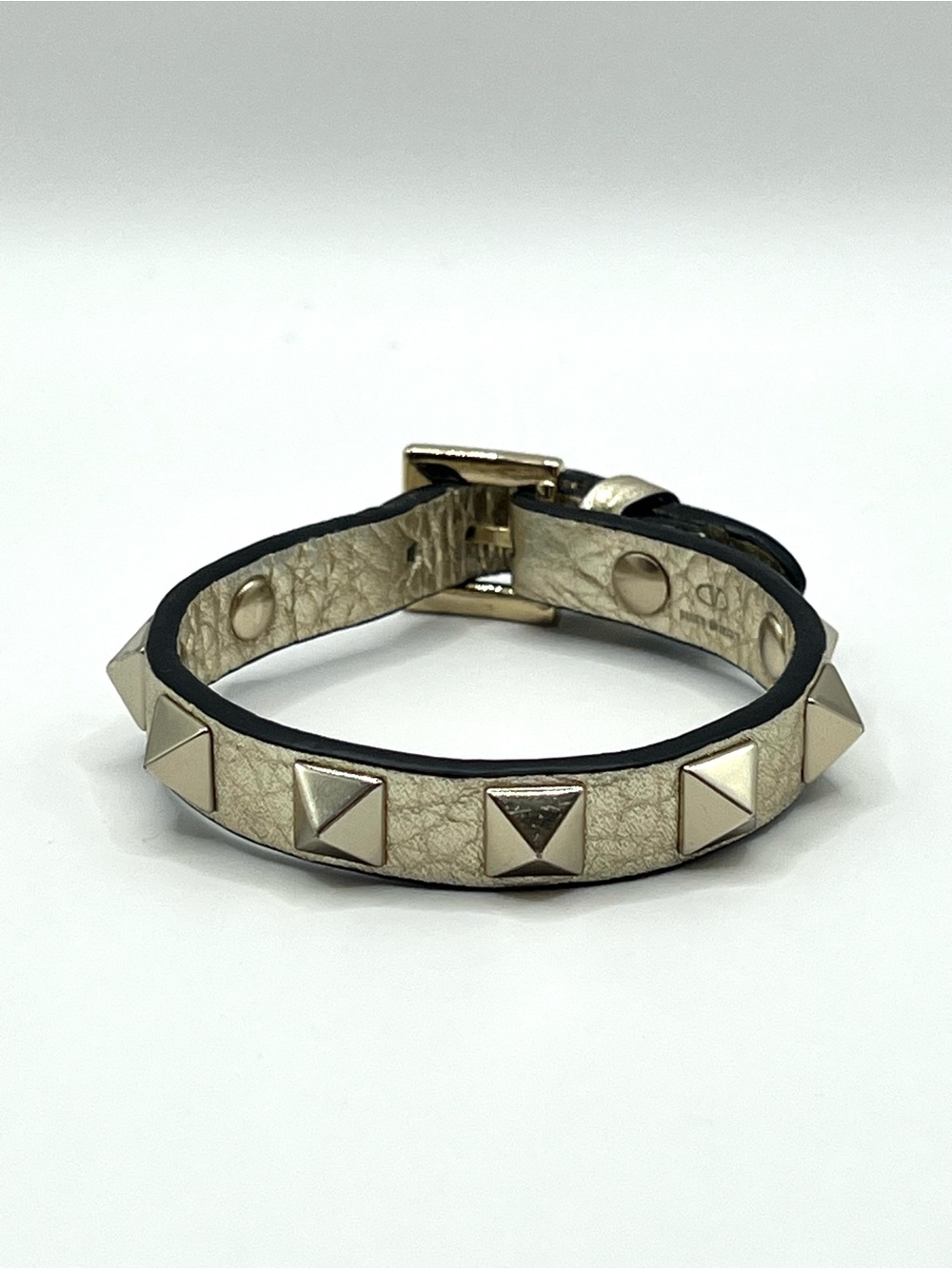 Valentino Garavani Rockstud Leather Studded Buckle Bracelet Gold Metallic